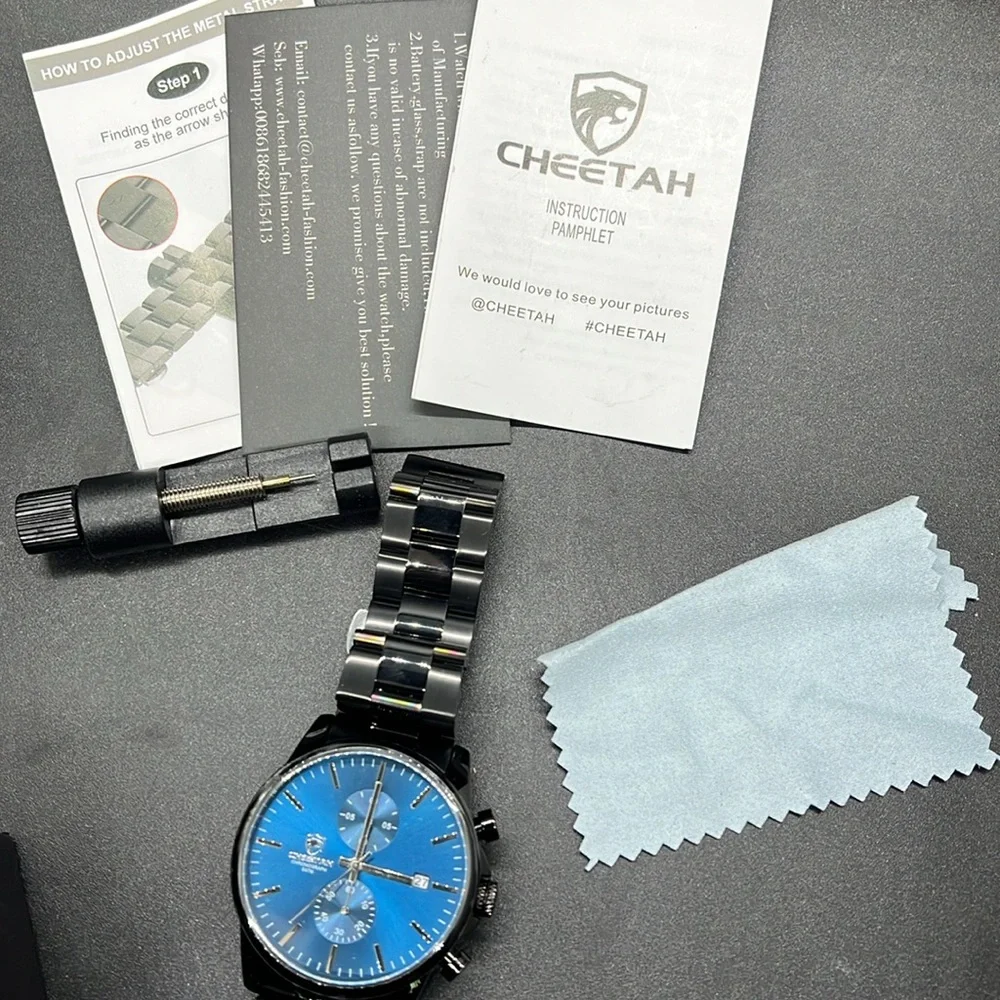 Cheetah Men's Black Stainless Steel Watch with Blue Dial Needs Battery